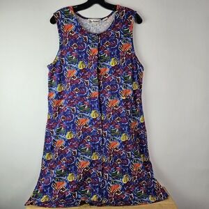 Bechamel Vintage Womens Purple Pink Fish Print Button‎ Front Sundress Dress L